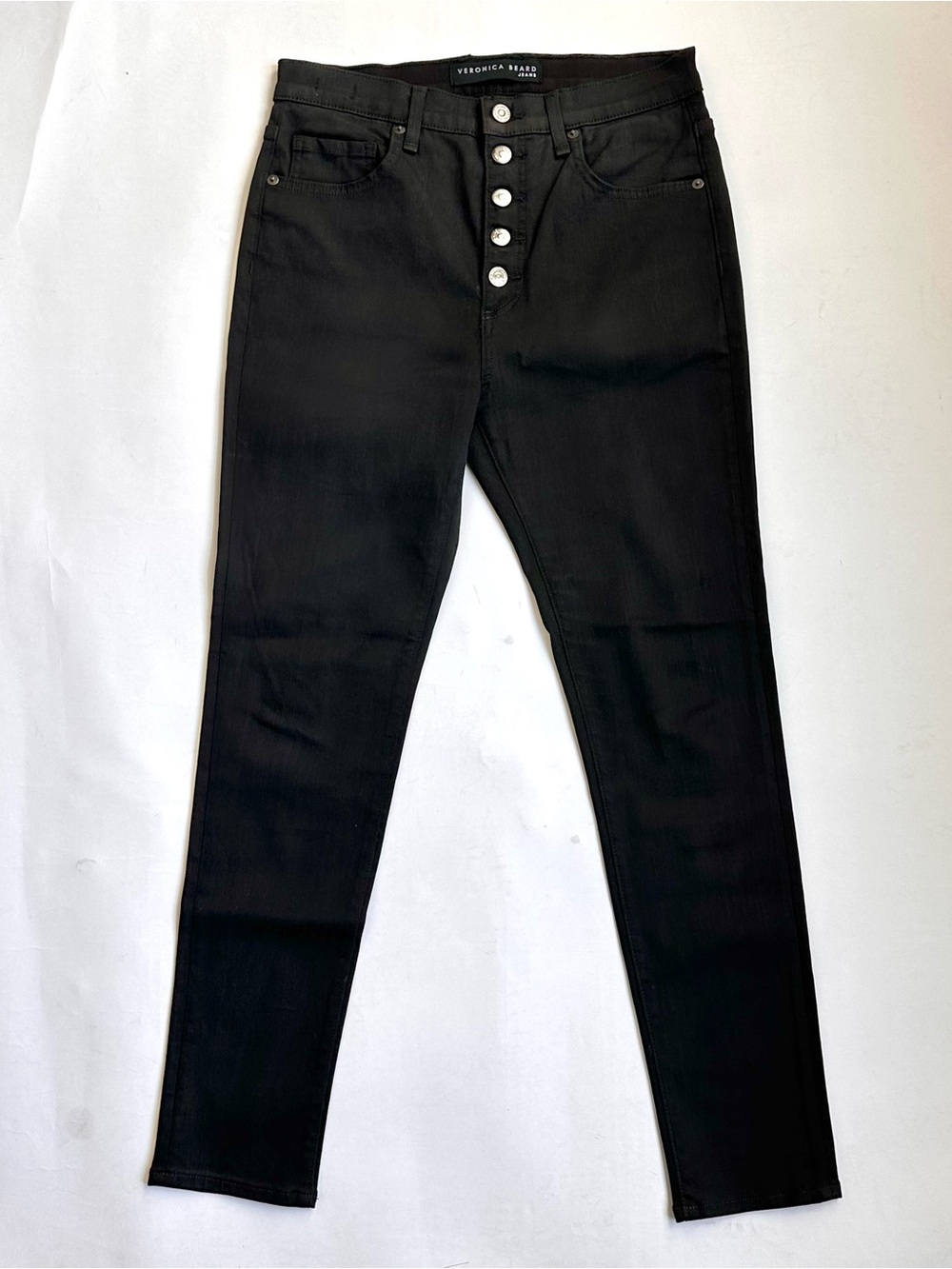 Veronica Beard Debbie Skinny High Rise Black Button-Fly Coated Jeans 30 / 10